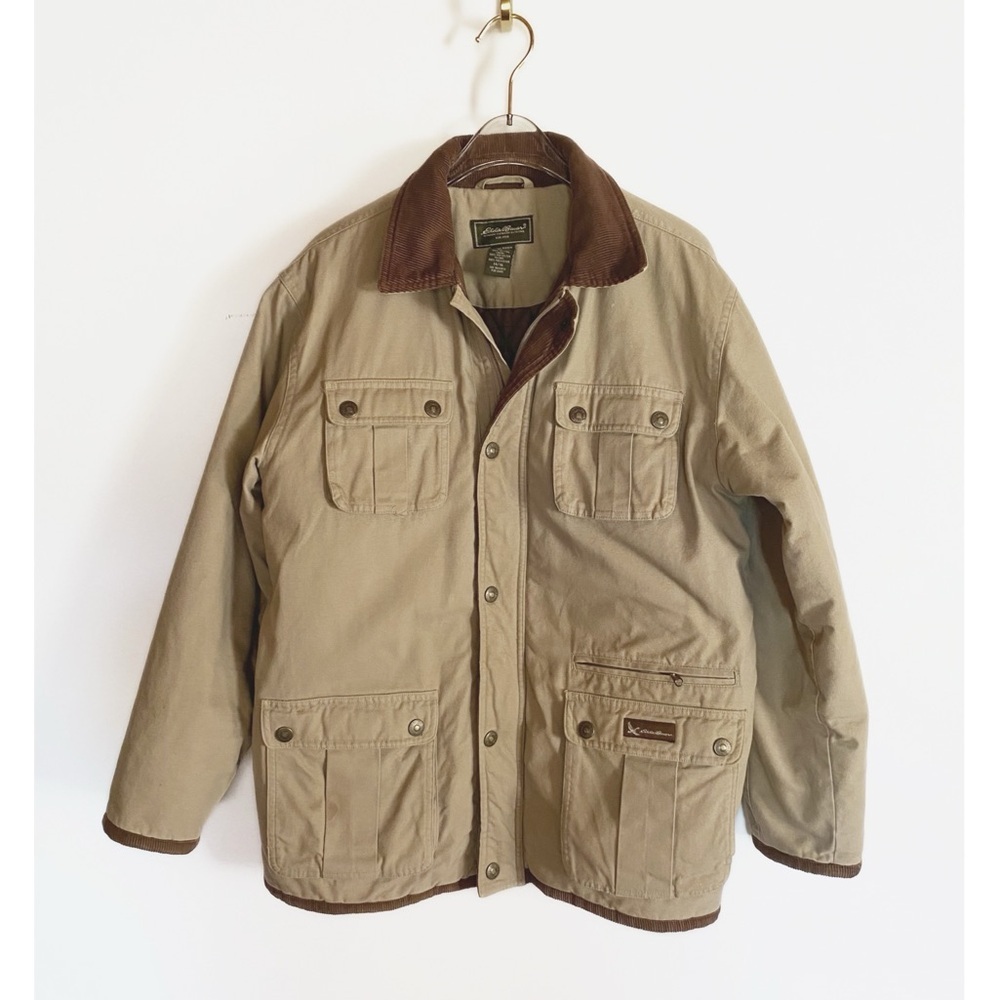 EDDIE BAUER Chore Coat Neutral Tan & Brown Corduroy Unisex Kids size 14/16